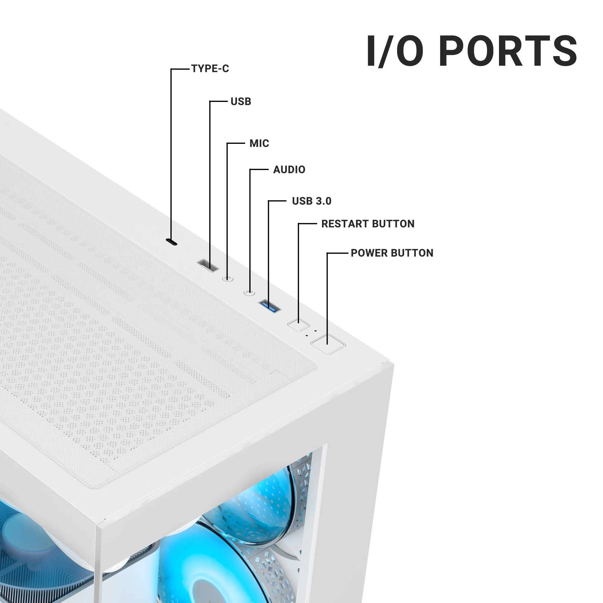 Ant Esports Gaming Cabinet Crystal x7 White with Type-C view 10